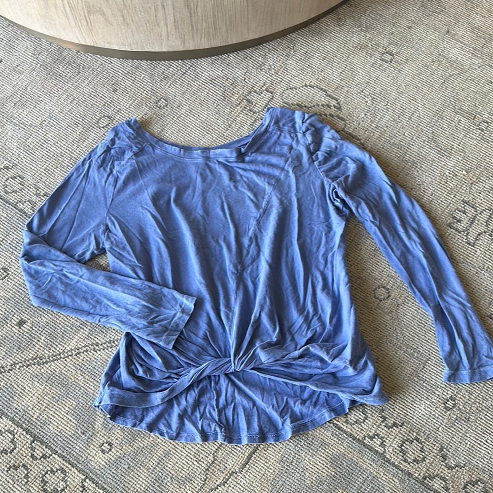 Zella Blue Tie Front Long Sleeve Blouse